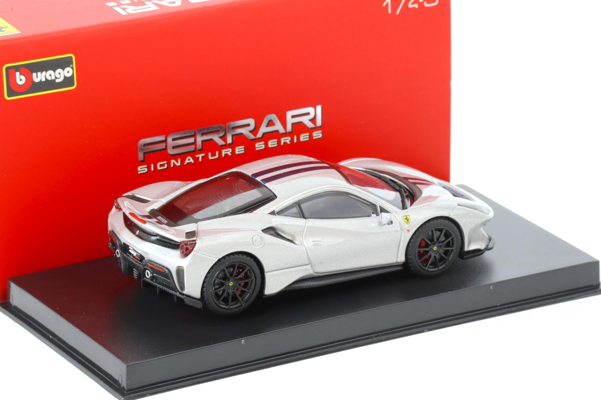 1:43 Bburago Signature Ferrari 488 Pista Coupe silver/ blue stripes