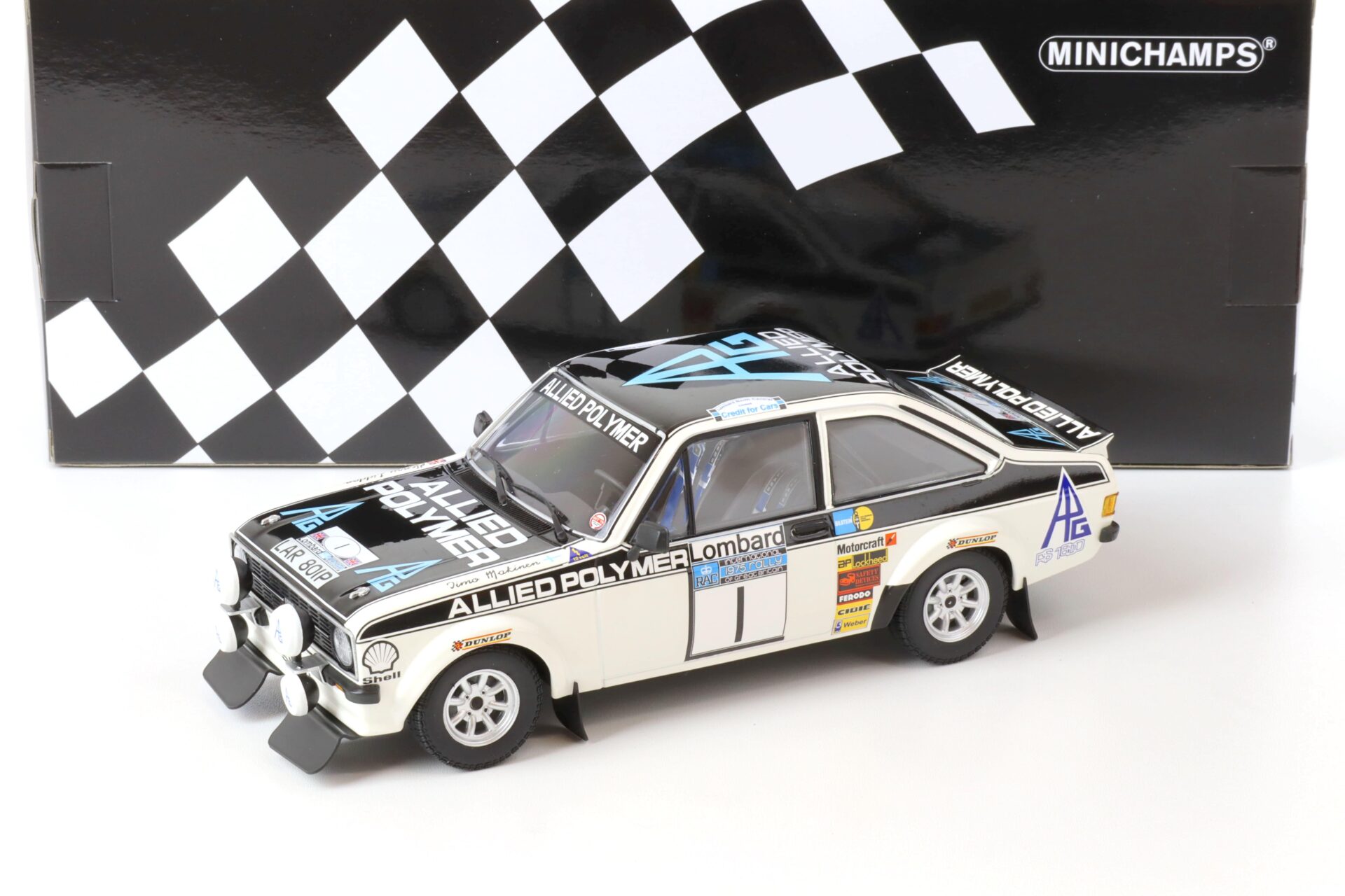 1:18 Minichamps Ford Escort RS 1800 Mäkinen #1 Winner Lombard RAC Rally 1975