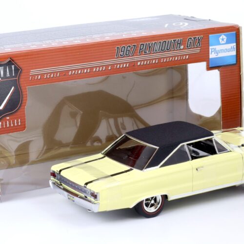 (A6A296) 1:18 Highway61 Plymouth GTX 1967 yellow/ black roof