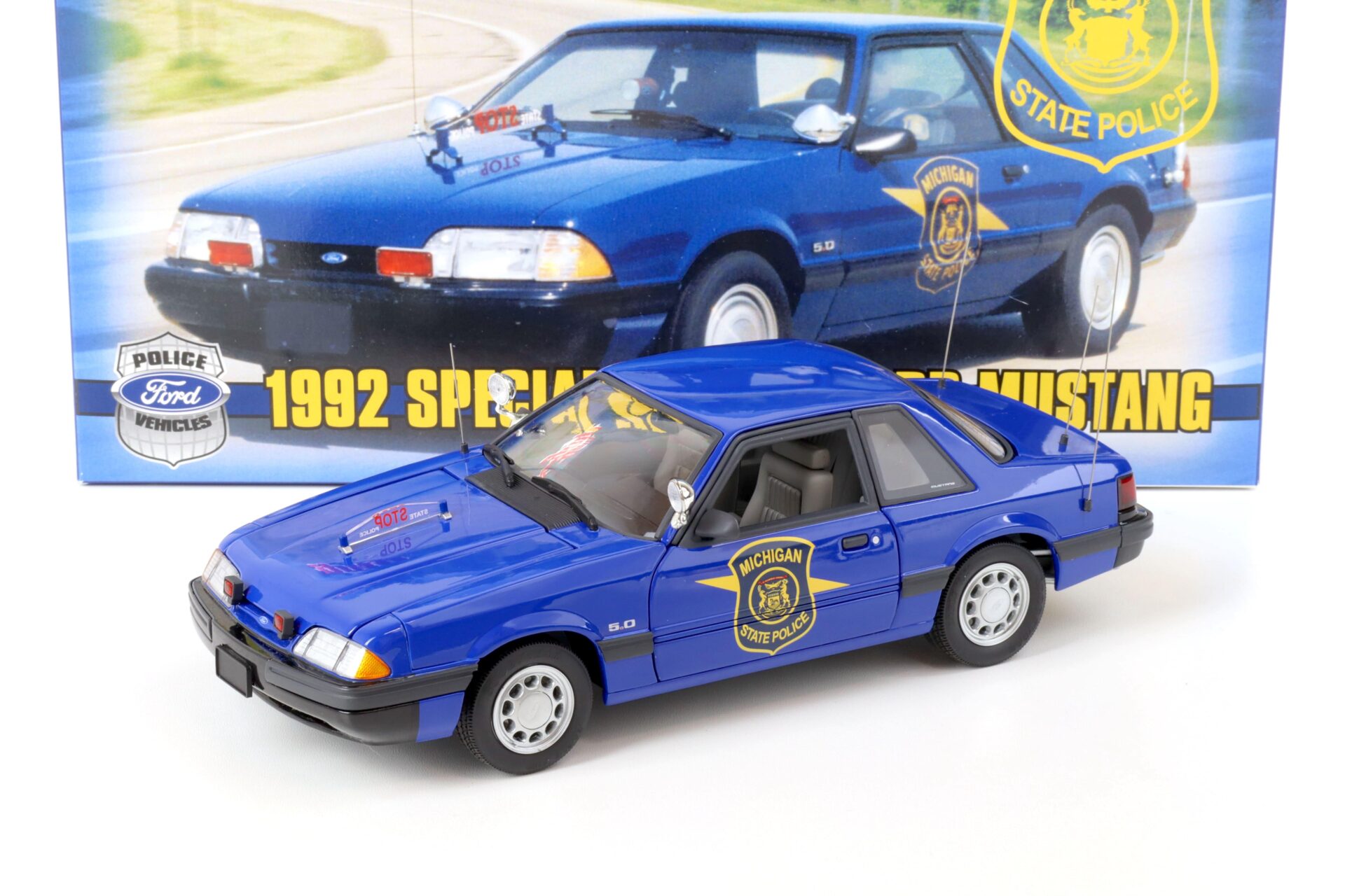 1:18 GMP 1992 Ford Mustang 5.0 Coupe Michigan State Police blue