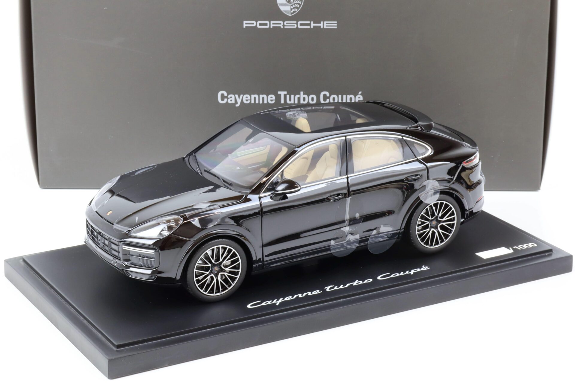 1:18 Norev Porsche Cayenne Turbo Coupe black with display DEALER VERSION