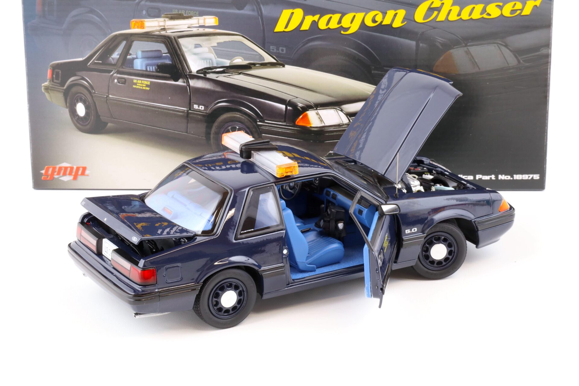 1:18 GMP 1988 Ford Mustang 5.0 SSP US Air Force U-2 Chase Car Dragon Chaser blue