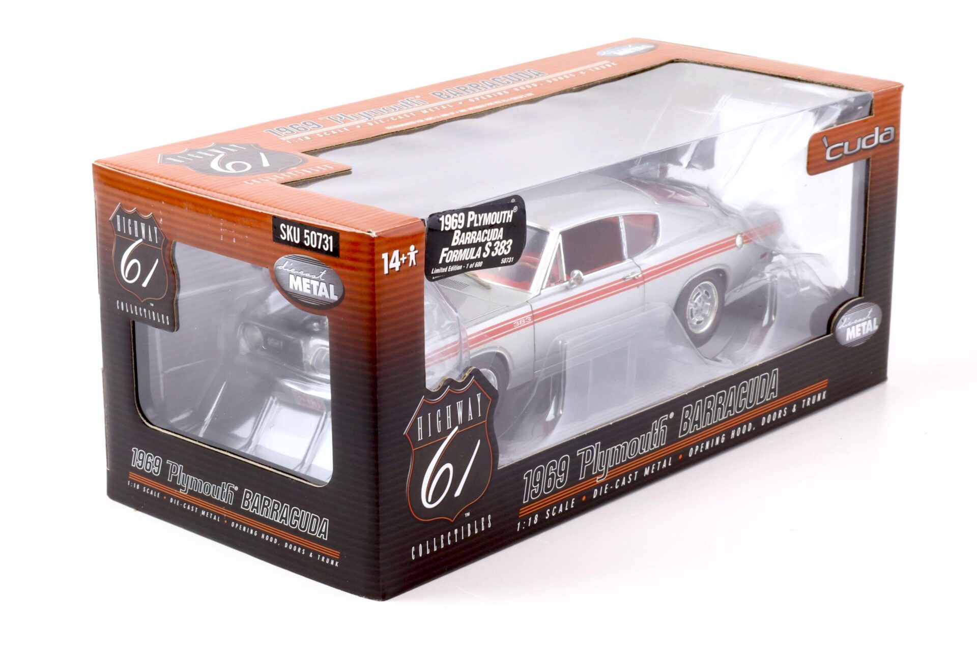 1:18 Highway61 1969 Plymouth Barracuda Formula S 383 silver metallic 50731
