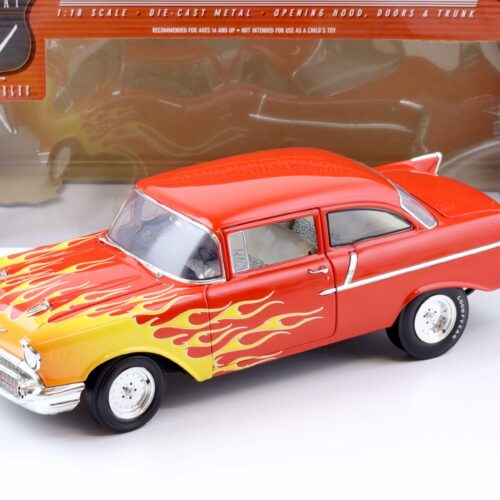 1:18 Highway61 1957 Chevrolet 150 Utility Sedan red with flames 50545
