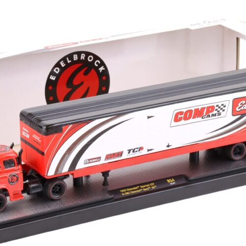 1:64 M2 Machines 1958 Chevrolet Spartan LCF car hauler & 1967 Chevrolet Nova SS EDELBROCK