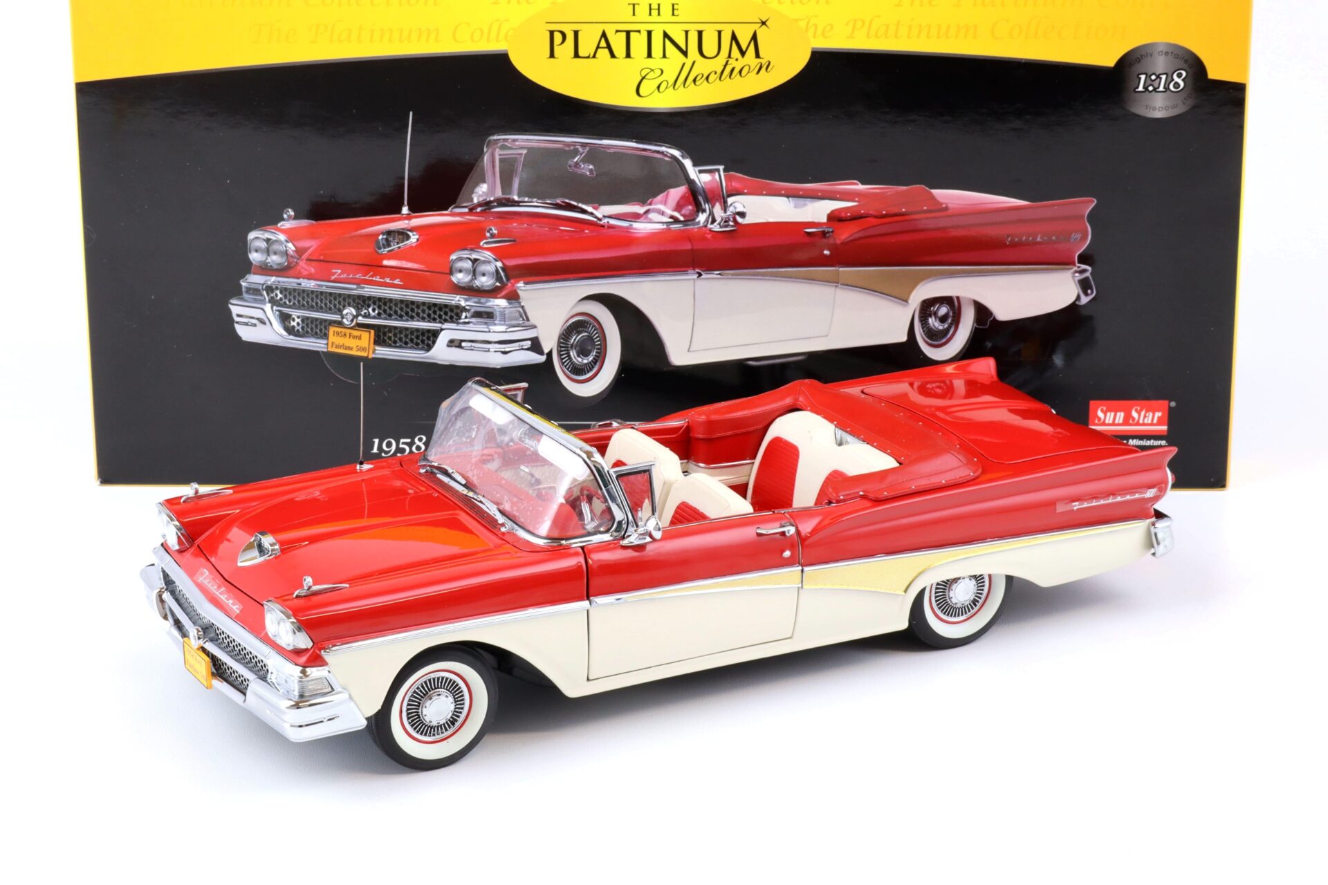 ID 74085 orig.jpg 1:18 Sun Star 1958 Ford Fairlane 500 Open Convertible torch red / white