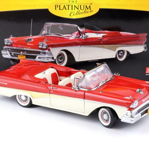 1:18 Sun Star 1958 Ford Fairlane 500 Open Convertible torch red / white
