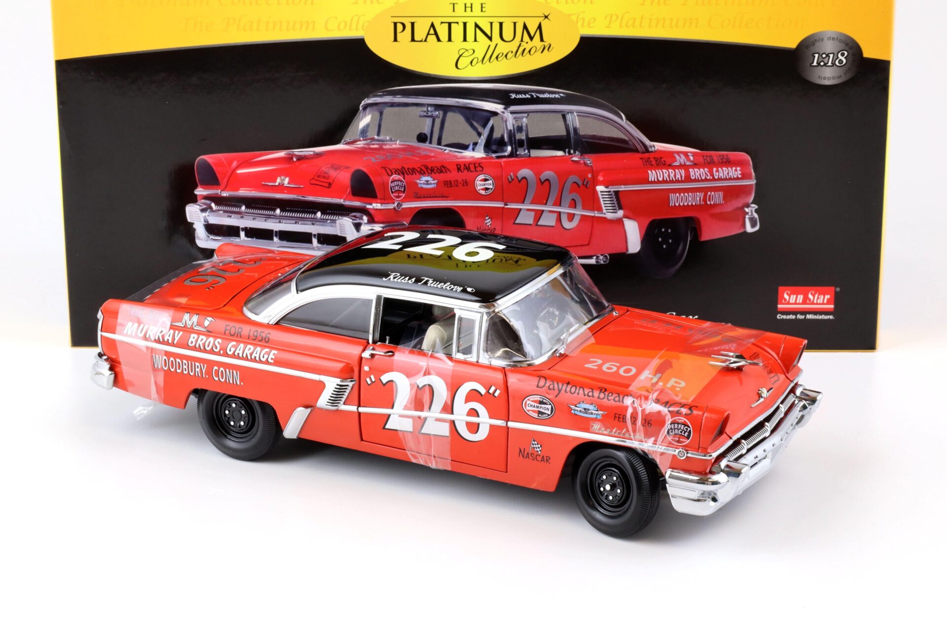 1:18 Sun Star 1956 Mercury MontClair Hard Top Racing Car russ truelove / red