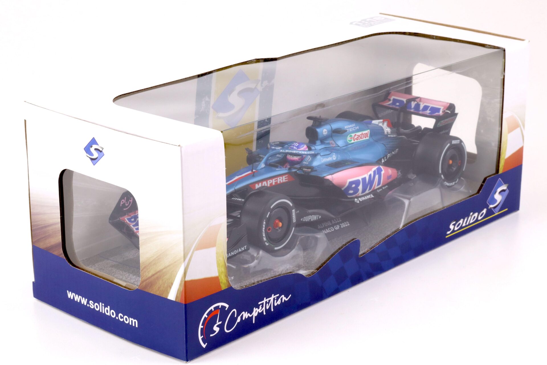 1:18 Solido Alpine A522 Monaco GP 2022 F1 F. Alonso BWT blue