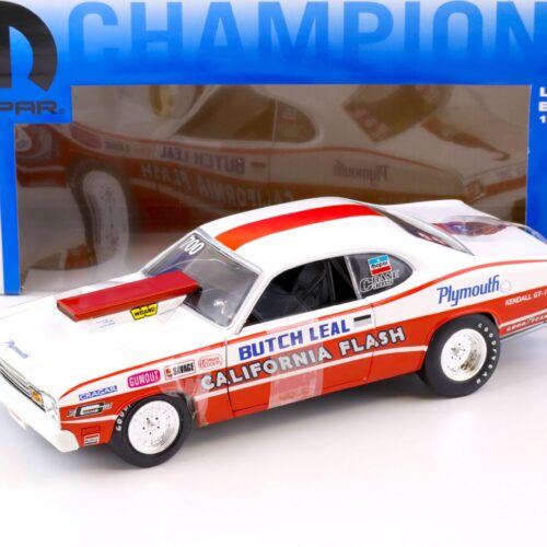 1:18 ERL 1973 Plymouth Duster BUTCH LEAL MOPAR California Flash red/ white