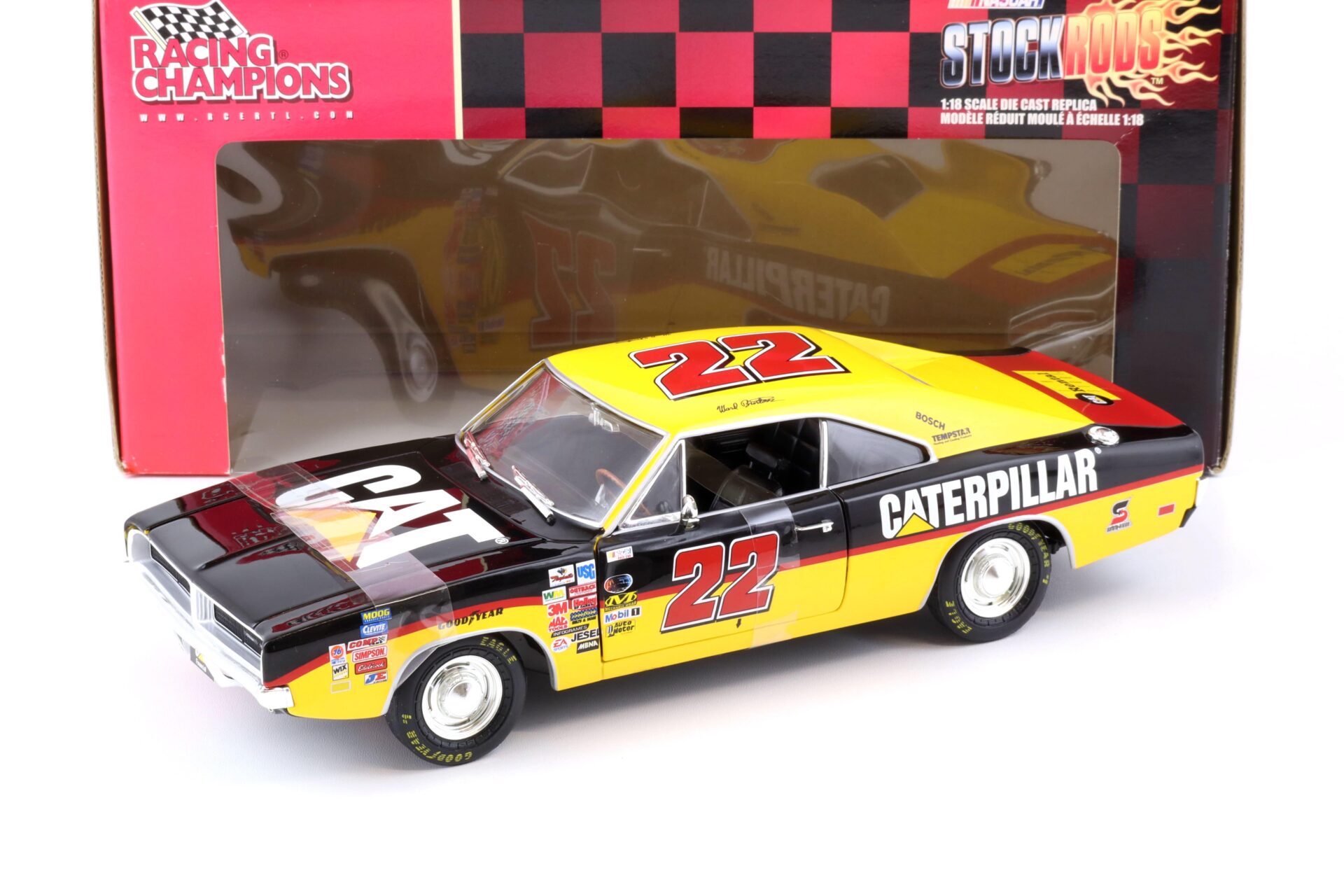 ID 74716 orig.jpg 1:18 ERTL Racing Champions 1969 Dodge Charger Ward Burton Caterpillar #22 Stockrods yellow / black