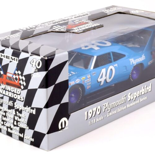 1:18 ERTL 1970 Plymouth Superbird #40 Winged Warriors Pete Hamilton blue