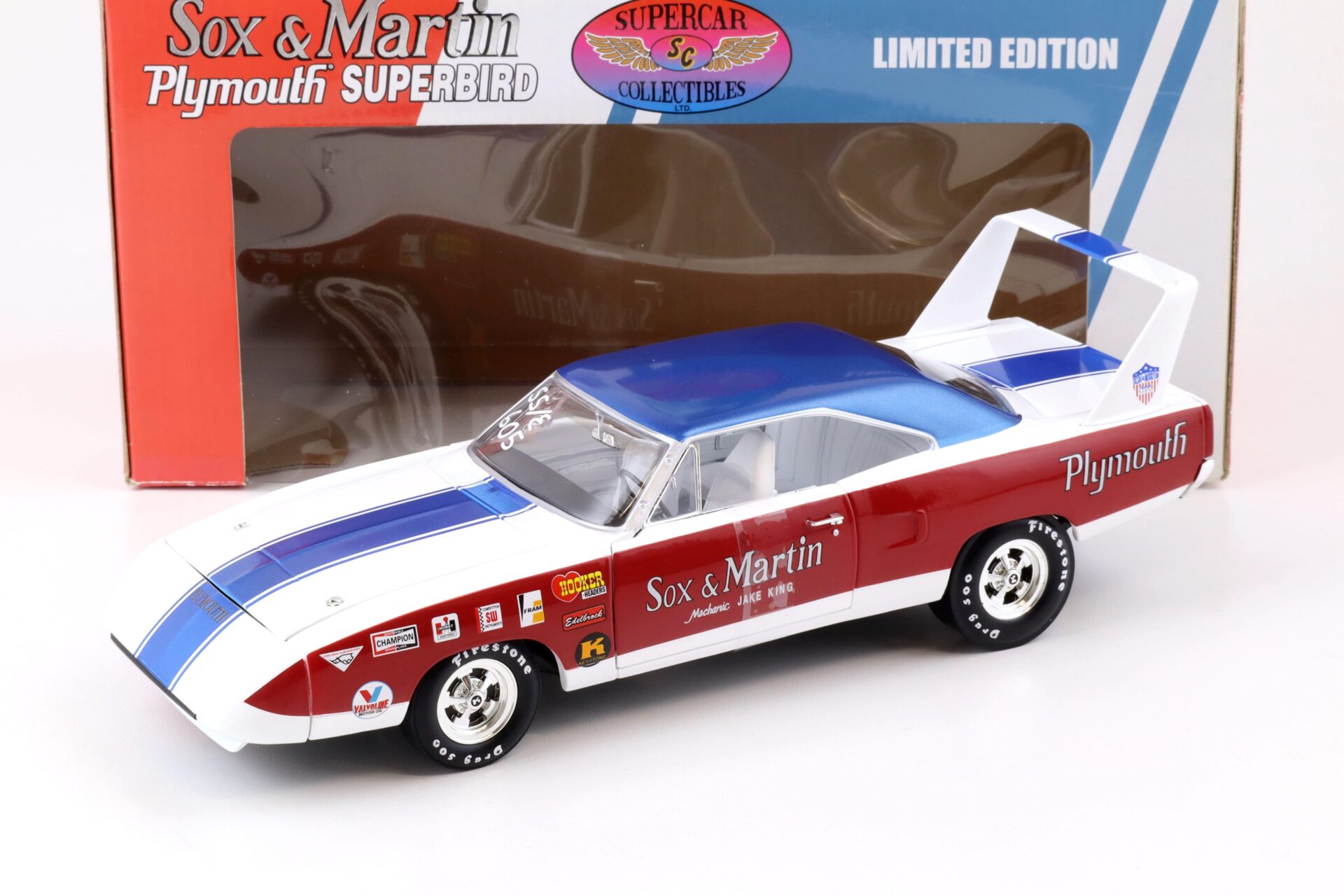 ID 74752 orig.jpg 1:18 ERTL Supercar Collectibles Sox & Martin Plymouth Superbird blue / white / red