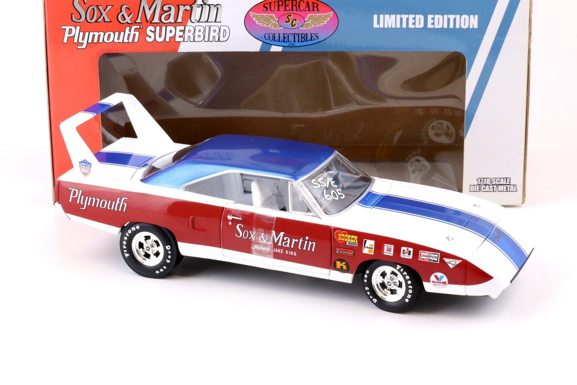 1:18 ERTL Supercar Collectibles Sox & Martin Plymouth Superbird blue / white / red