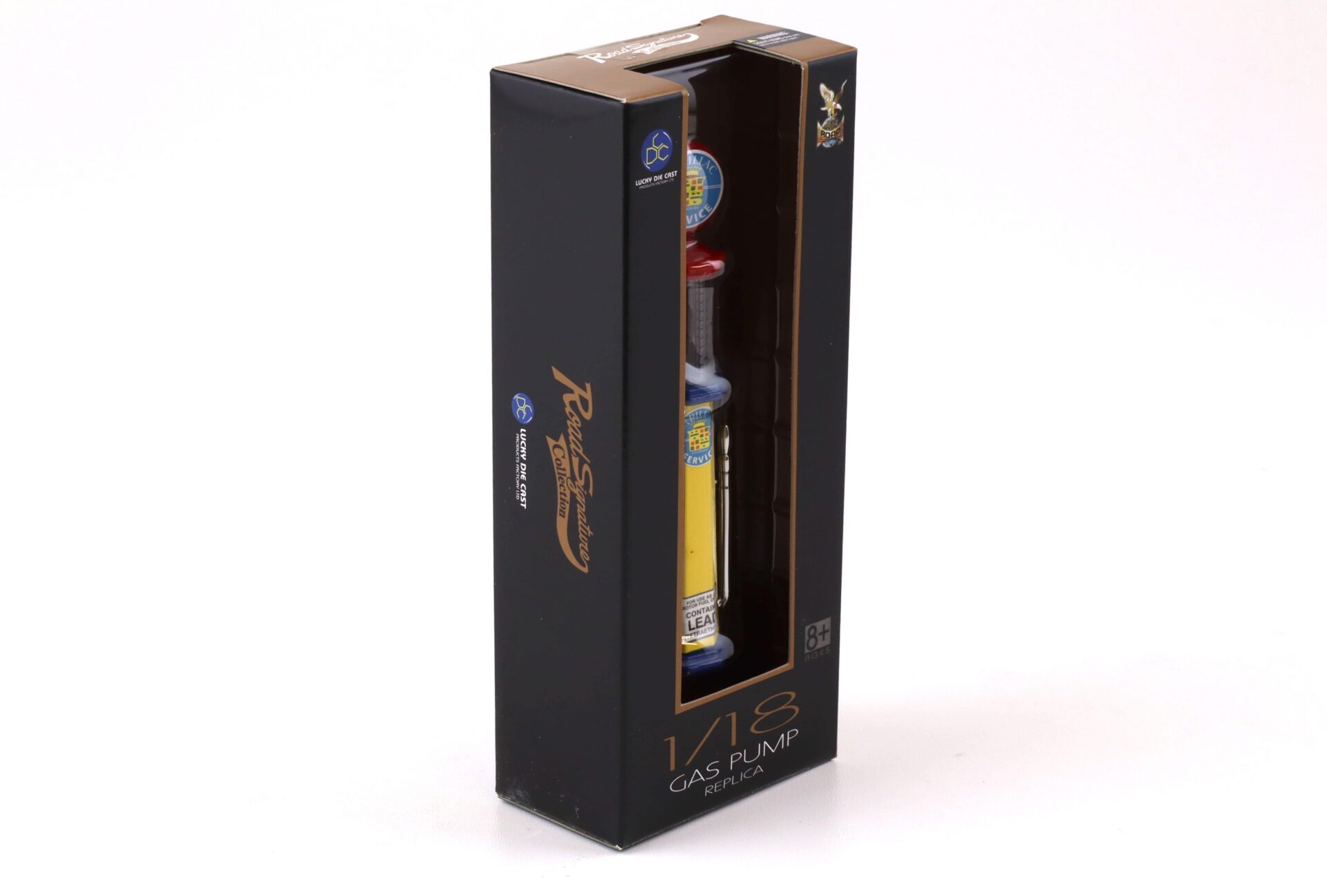 1:18 Road Signature Gas Pump Zapfsäule Cadillac Service yellow / red / blue