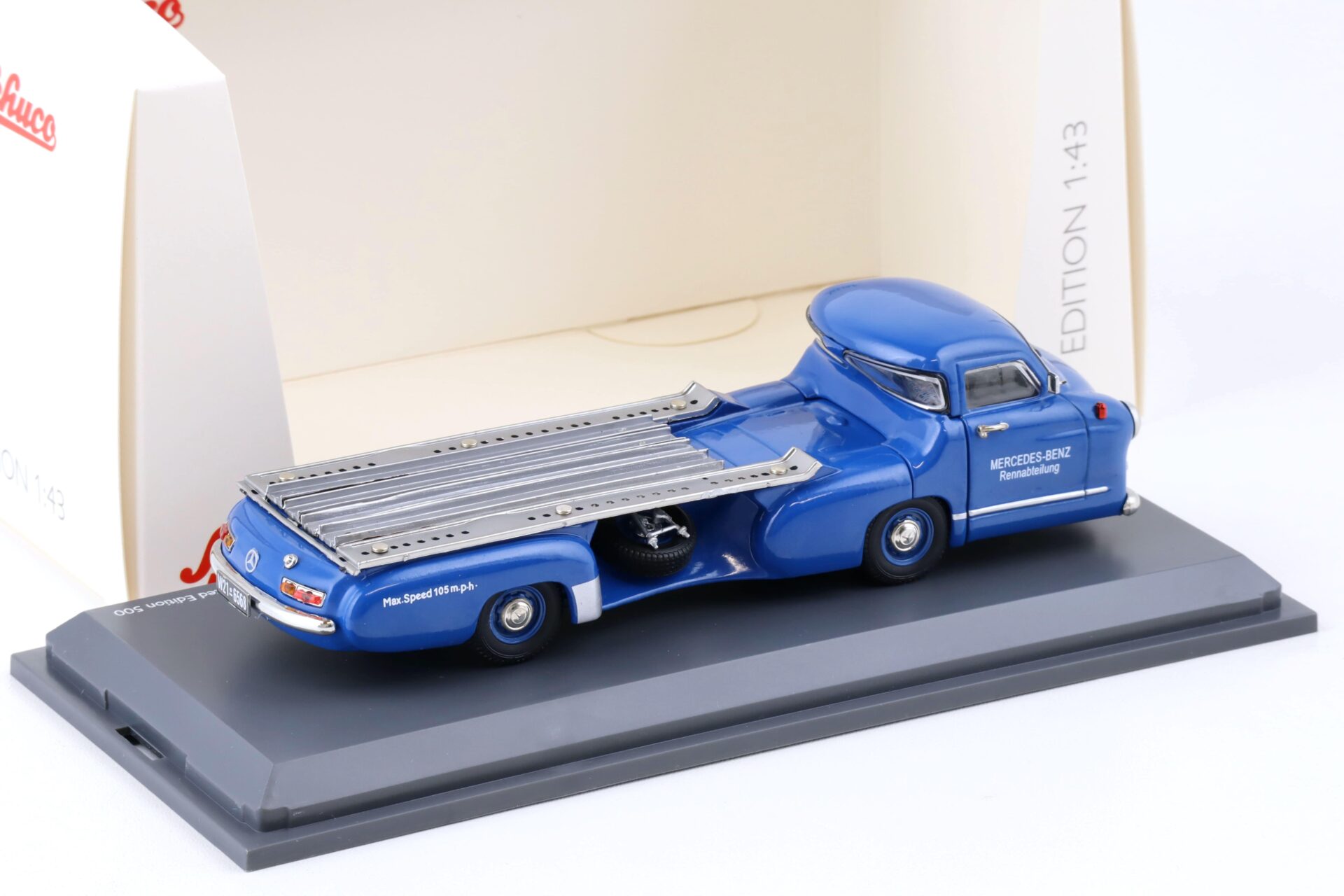 1:43 Schuco Mercedes Renntransporter "Das blaue Wunder" blue 1955
