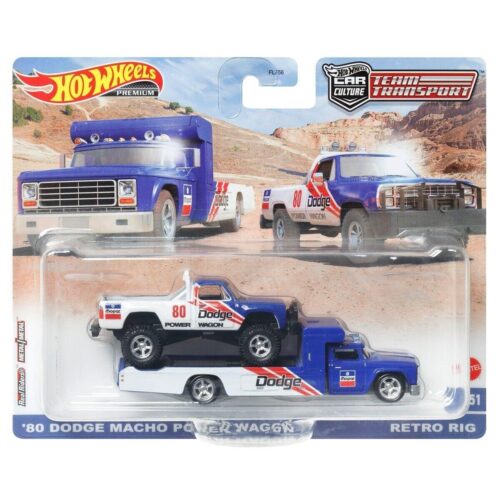 1:64 Hot Wheels Premium Team Transport 1980 Dodge Macho Power Wagon + Retro Rig