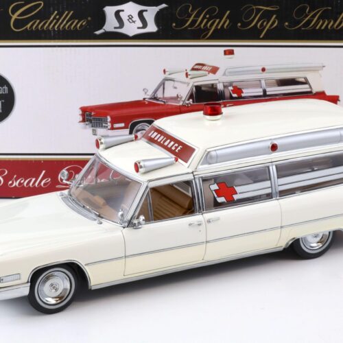 1:18 Precision Miniatures Sunset Coach 1966 Cadillac S&S High Top Ambulance white