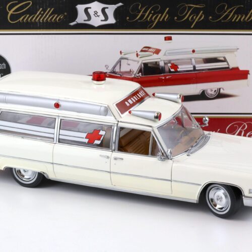 1:18 Precision Miniatures Sunset Coach 1966 Cadillac S&S High Top Ambulance white
