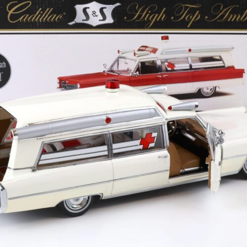1:18 Precision Miniatures Sunset Coach 1966 Cadillac S&S High Top Ambulance white