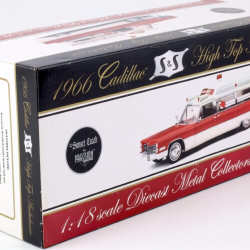 1:18 Precision Miniatures Sunset Coach 1966 Cadillac S&S High Top Ambulance white