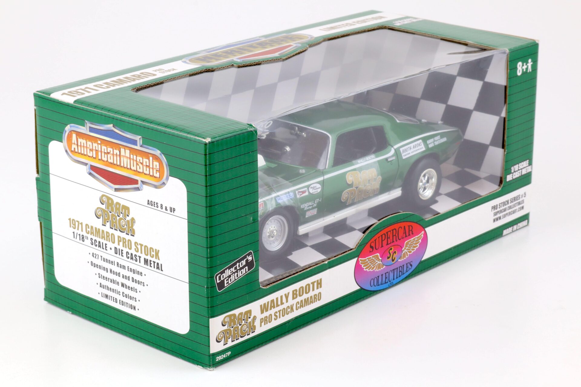 1:18 ERTL 1971 Chevrolet Camaro PRO Stock Wally Booth Rat Pack green