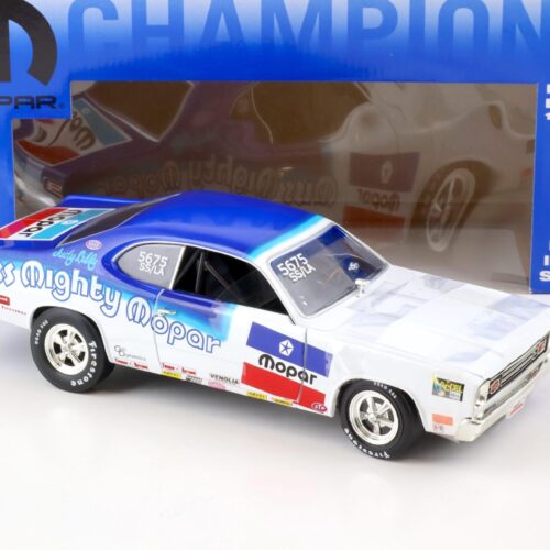 1:18 ERTL 1974 Plymouth Duster Miss Mighty Mopar blue/ white MOPAR CHAMPIONS
