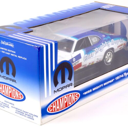 1:18 ERTL 1974 Plymouth Duster Miss Mighty Mopar blue/ white MOPAR CHAMPIONS