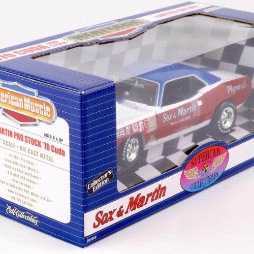 1:18 ERTL SOX & MARTIN 1970 Plymouth Cuda Pro Stock white/ blue/red