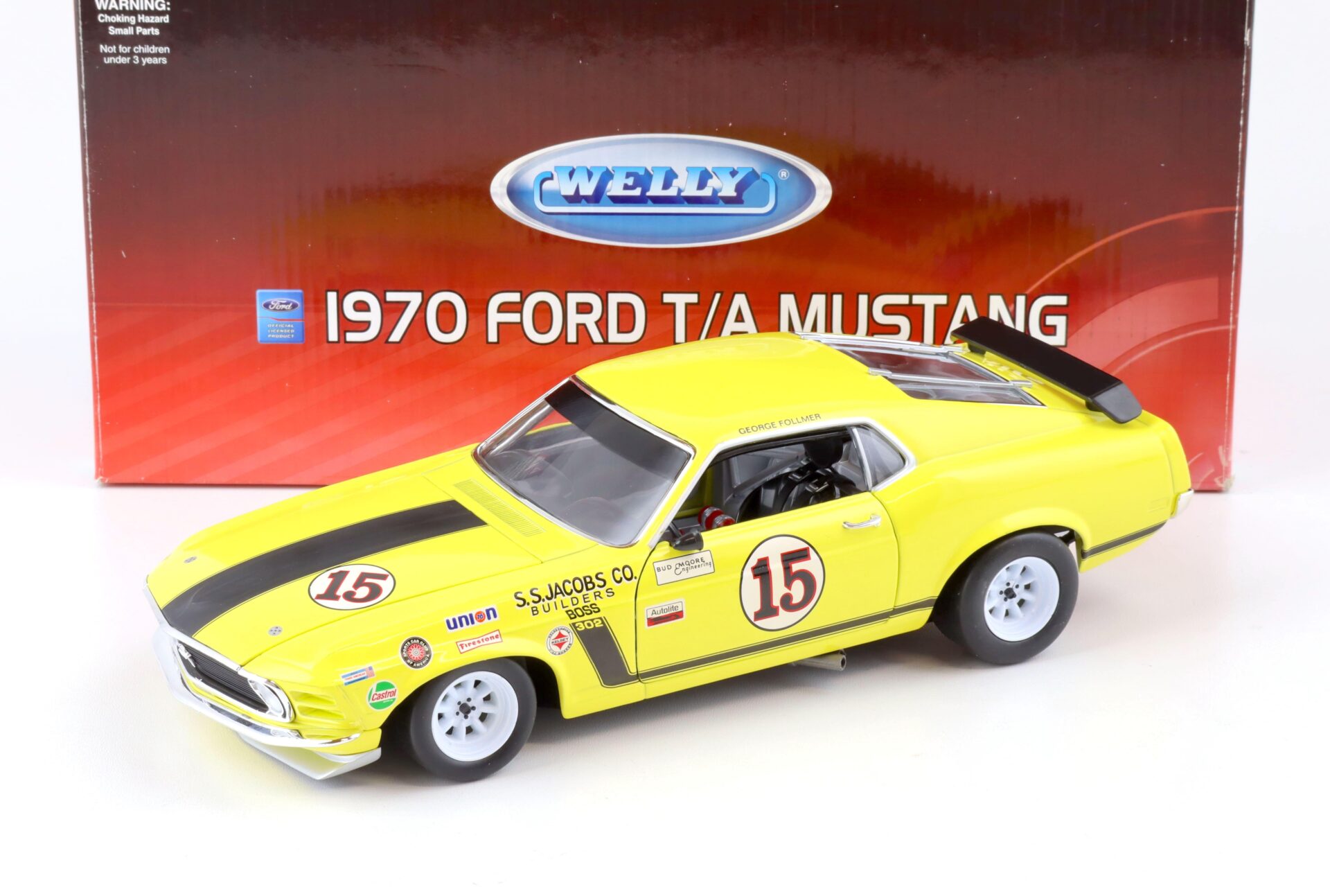 1:18 Welly Premium 1970 Ford T/A Mustang Boss 302 George Follmer #15 yellow