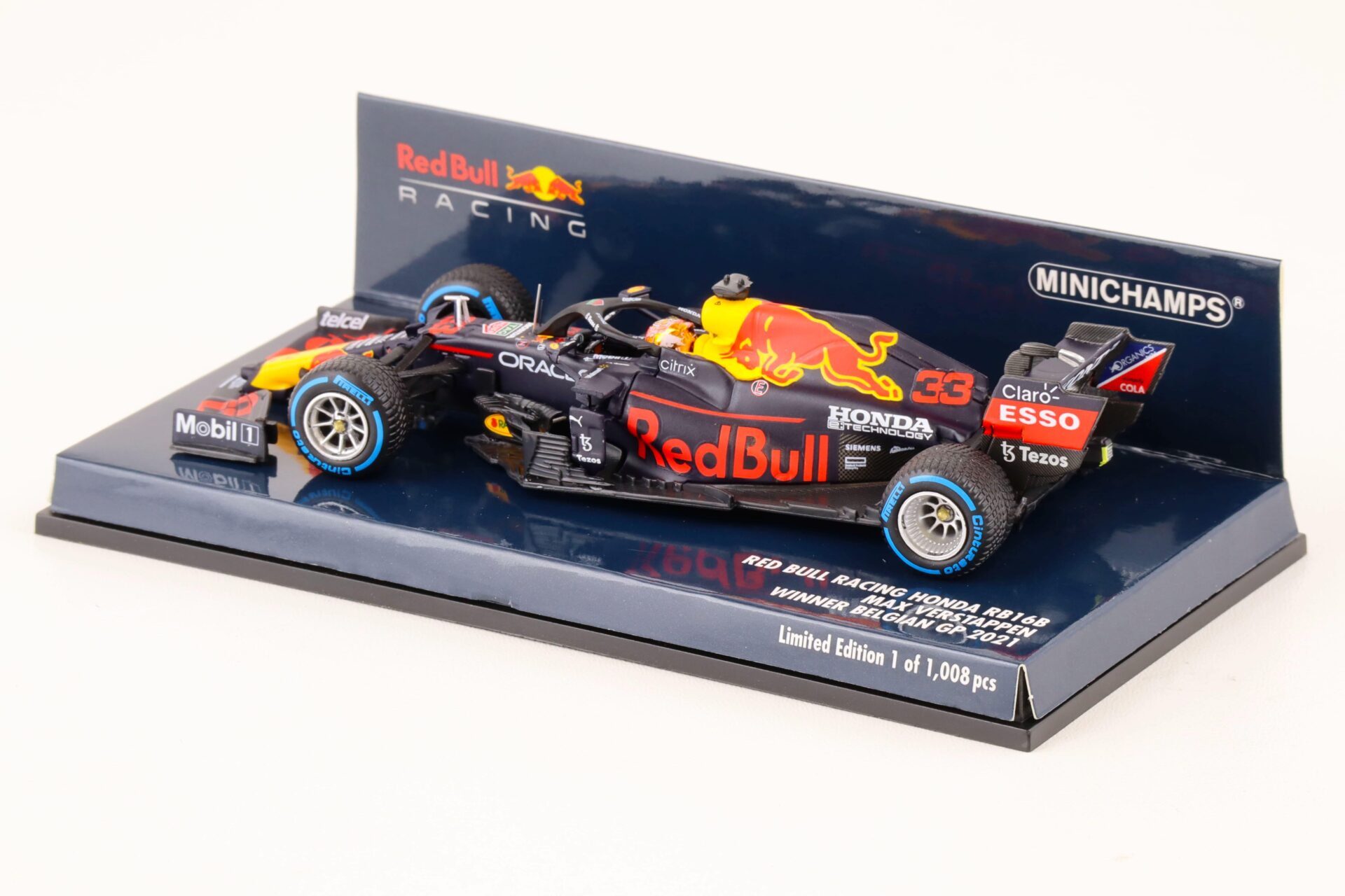 1:43 Minichamps Red Bull Racing Honda RB16B Max Verstappen Winner Belgian GP 2021