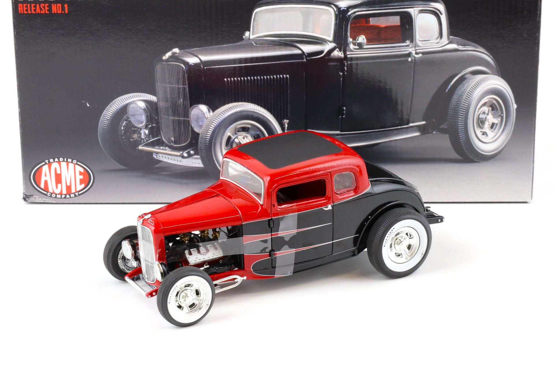 1:18 ACME 1932 Ford Five-Window Hot Rod Release No.1 TOMS GARAGE red/ black A1805005TG