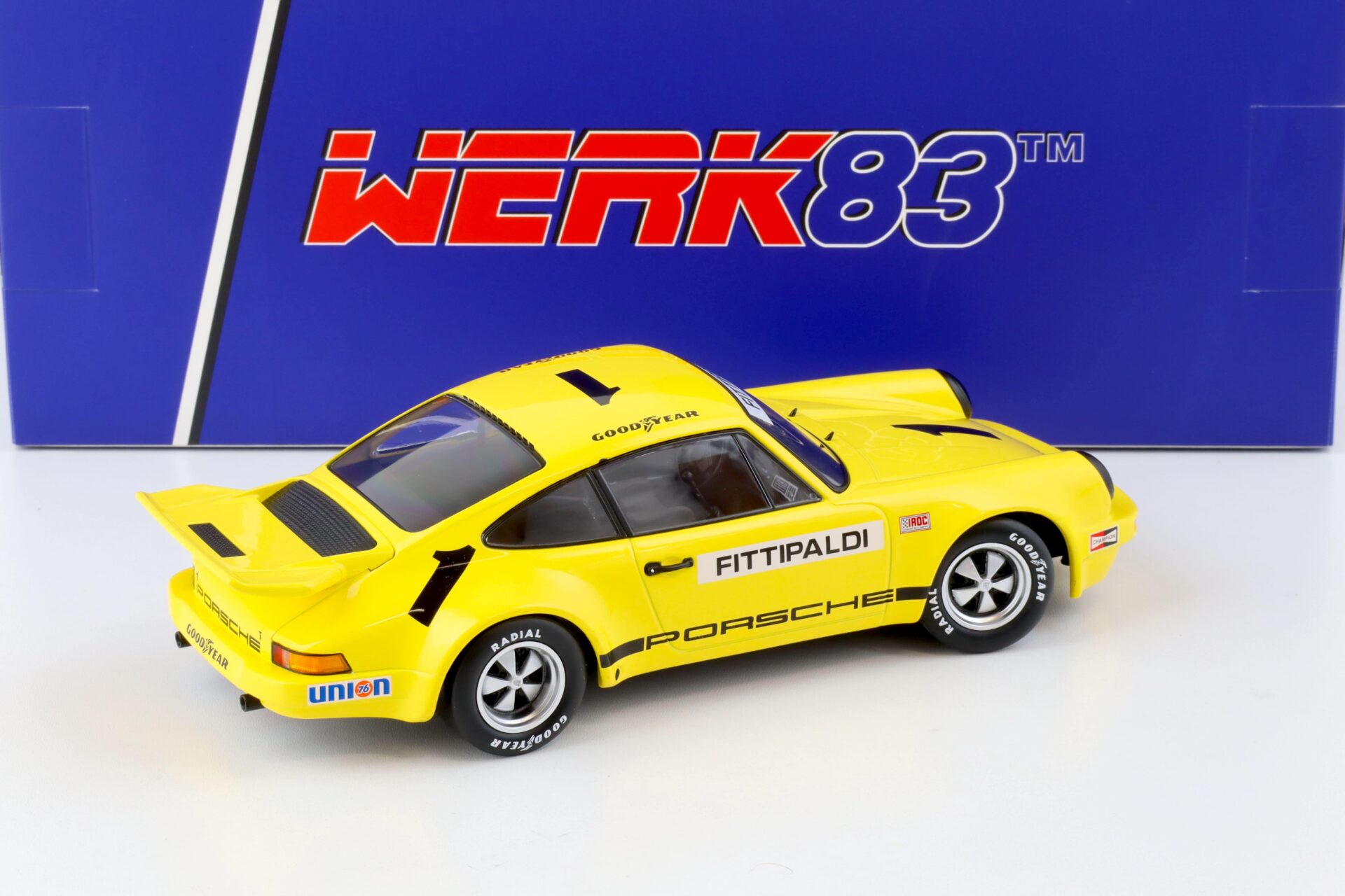 1:18 WERK83 Porsche 911 Carrera 3.0 RSR #1 IROC Riverside 1973 Fittipaldi yellow
