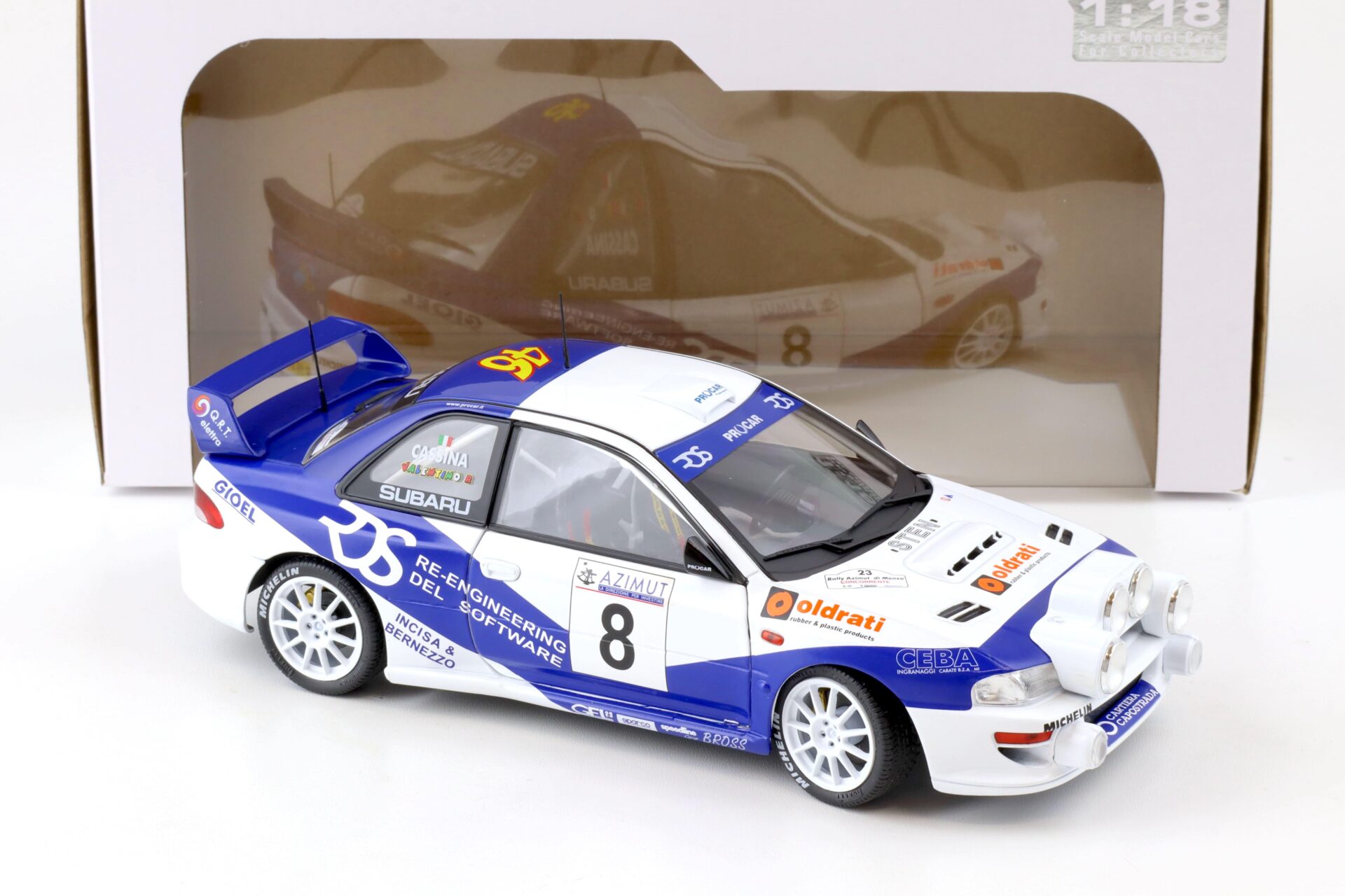1:18 Solido Subaru Impreza S5 WRC 1999 Rally Azimut Di Monza 2000 Rossi/Cassina #8