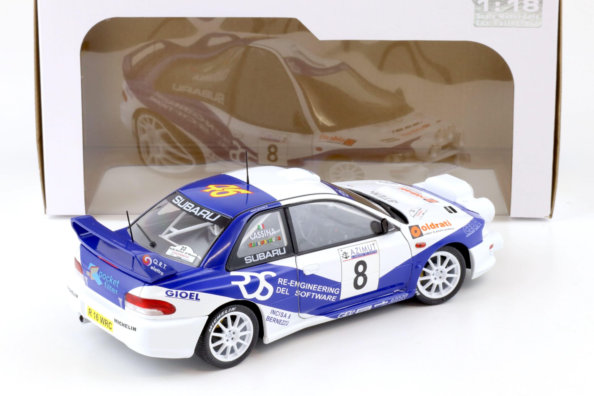 1:18 Solido Subaru Impreza S5 WRC 1999 Rally Azimut Di Monza 2000 Rossi/Cassina #8