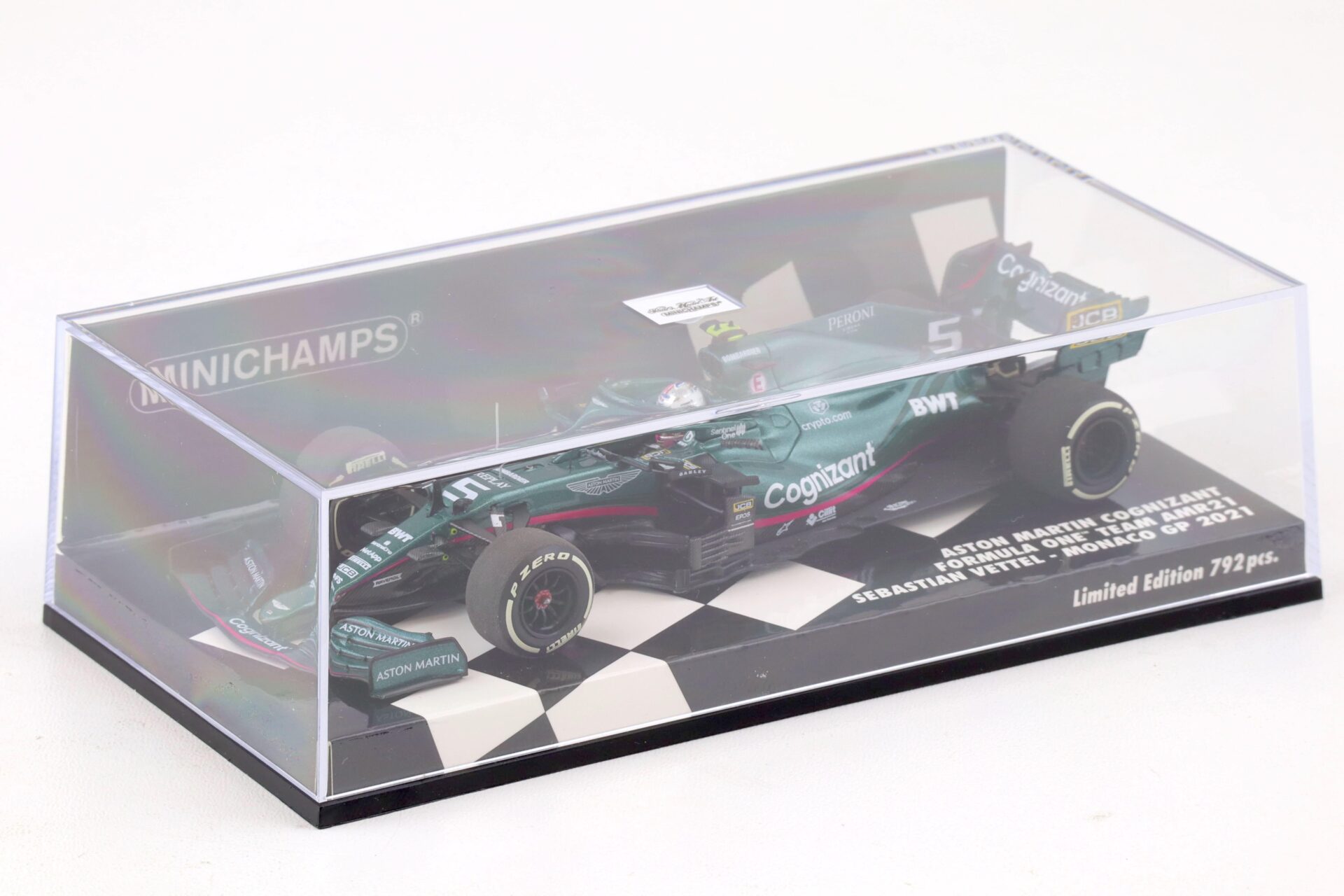1:43 Minichamps Aston Martin Cognizant F1 Team AMR21 Vettel Monaco GP 2021