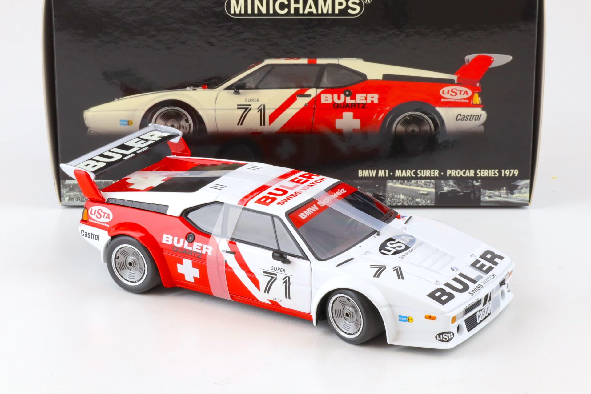 1:18 Minichamps BMW M1 ProCar Series 1979 M.Surer #71 Buler white/ red