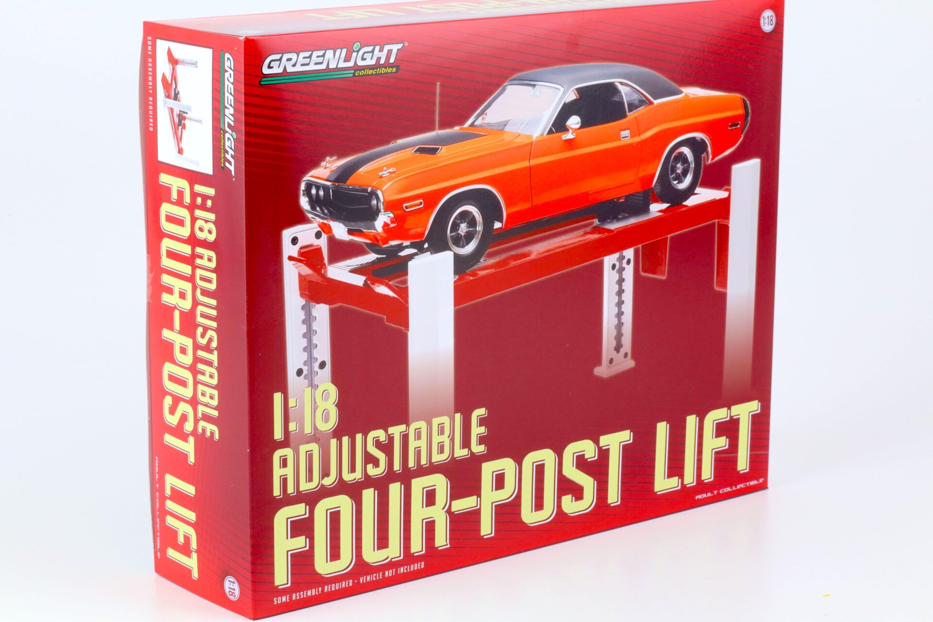 1:18 Greenlight Adjustable FOUR-POST Lift Hebebühne Zubehör red/ white
