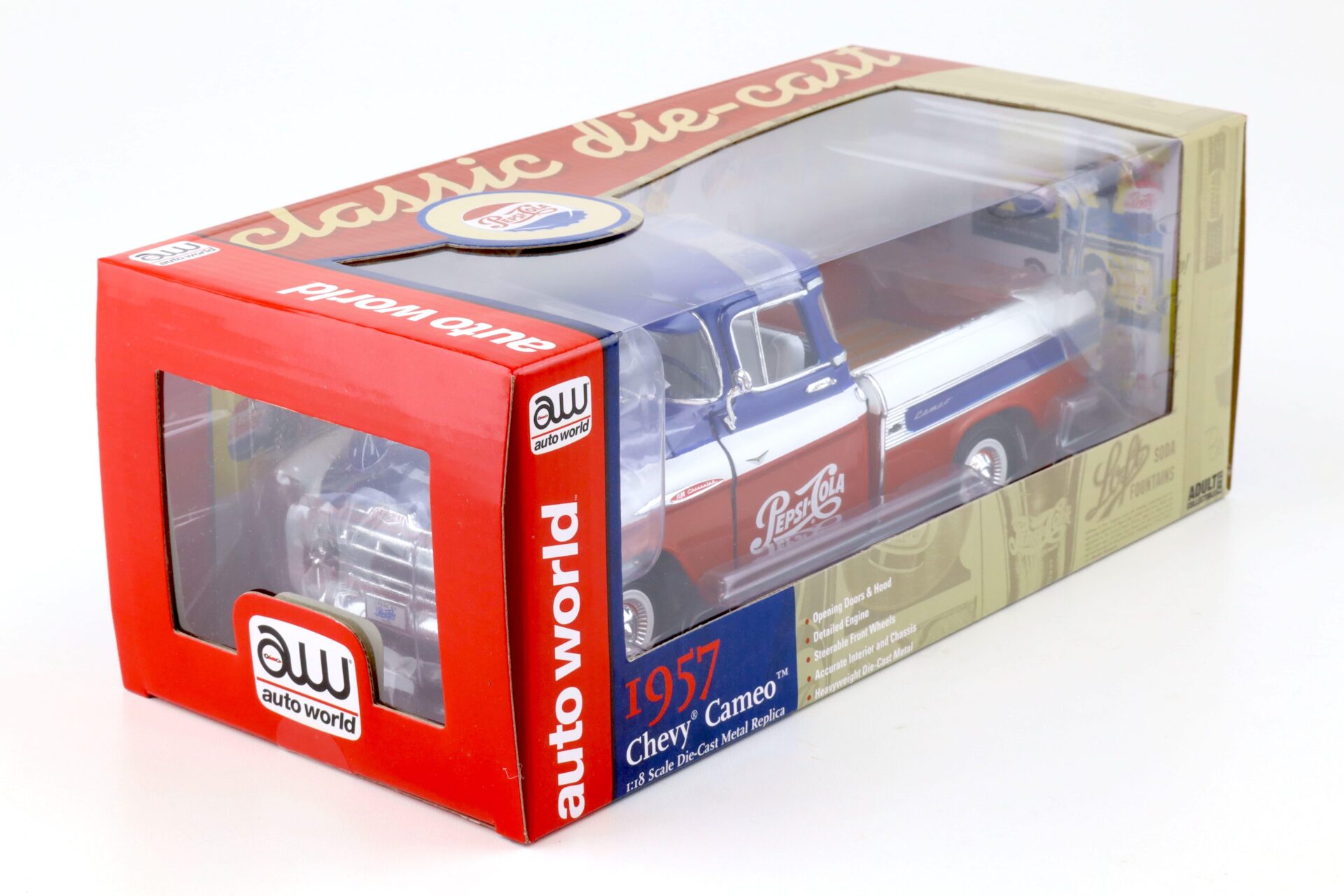 1:18 Auto World 1957 Chevrolet Chevy Cameo Pick-Up PEPSI Cola blue