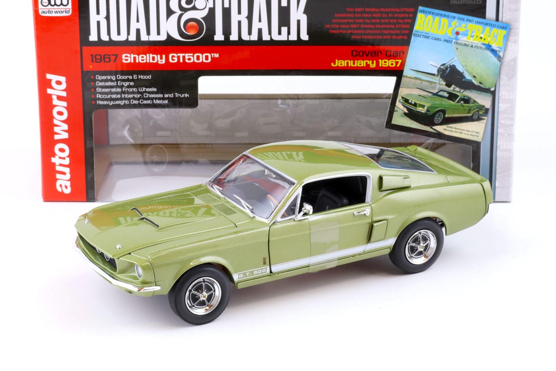 ID 79355 orig.jpg 1:18 Auto World 1967 Shelby GT500 Coupe green metallic/ white Road Track Car Cover