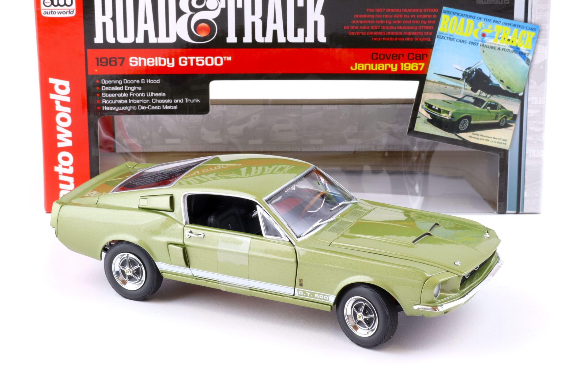 1:18 Auto World 1967 Shelby GT500 Coupe green metallic/ white Road Track Car Cover
