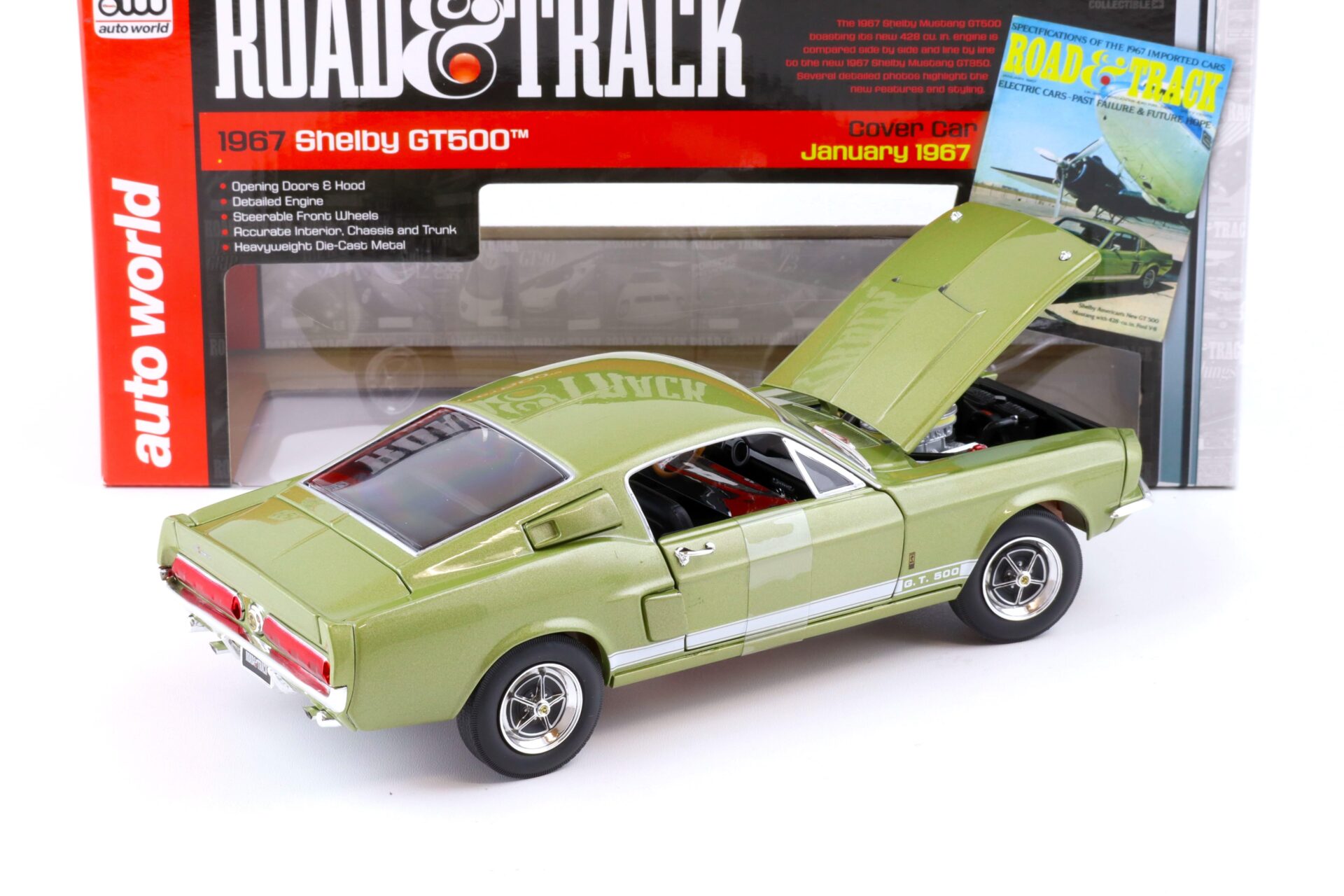 1:18 Auto World 1967 Shelby GT500 Coupe green metallic/ white Road Track Car Cover