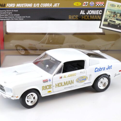 1:18 Auto World 1968 Ford Mustang S/S Cobra Jet Rice Holman Ford Al Joniec white