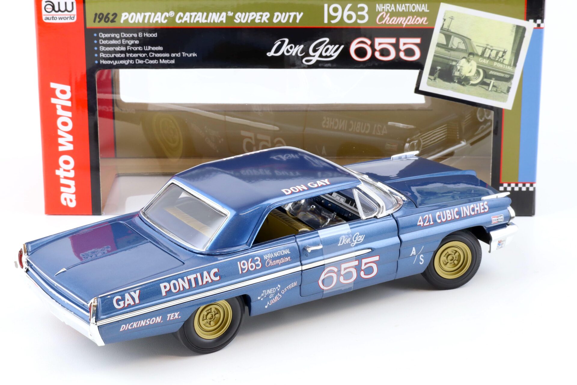 1:18 Auto World 1962 Pontiac Catalina Super Duty #655 Don Gay blue metallic