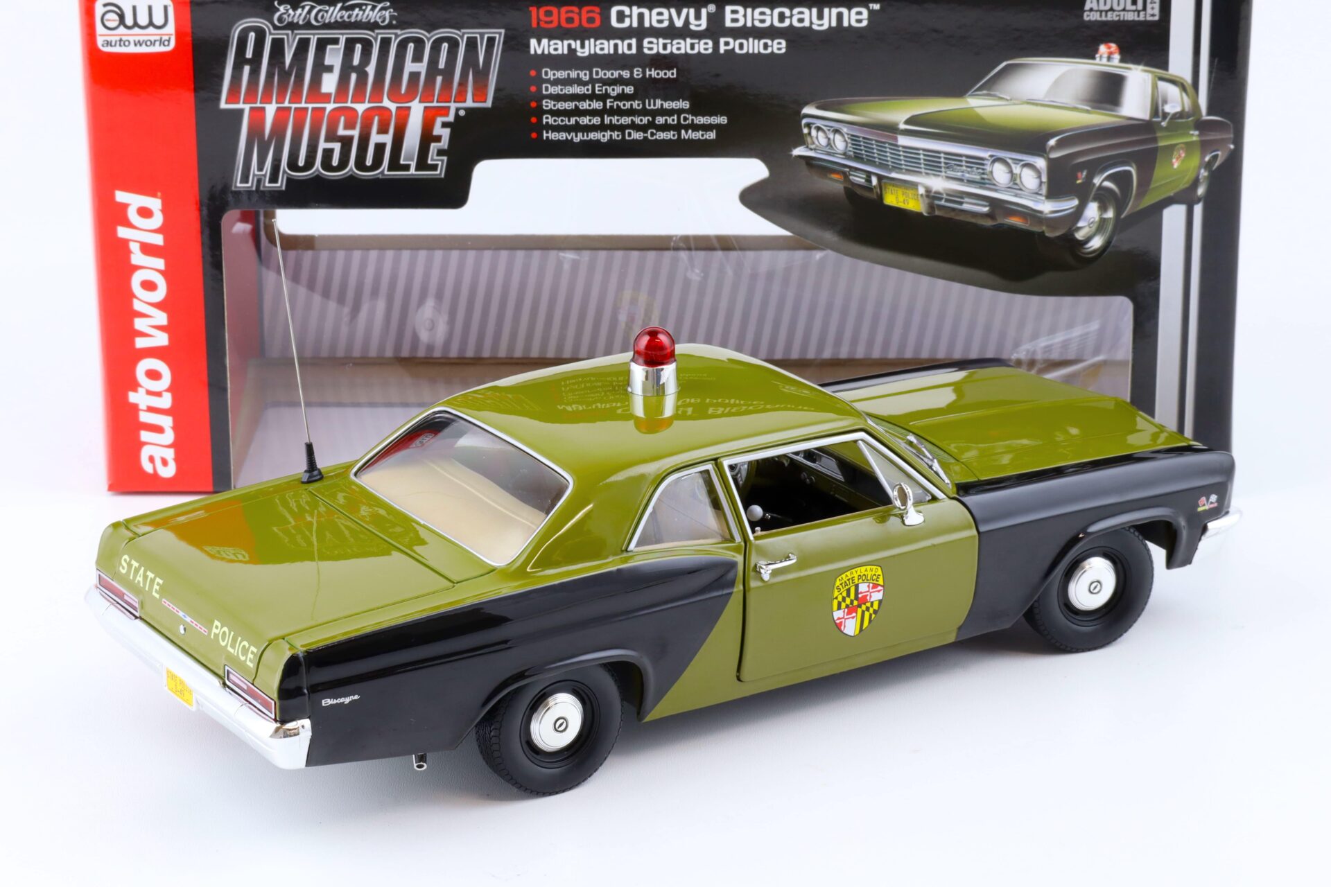 1:18 Auto World 1966 Chevrolet Chevy Biscayne Maryland State Police green