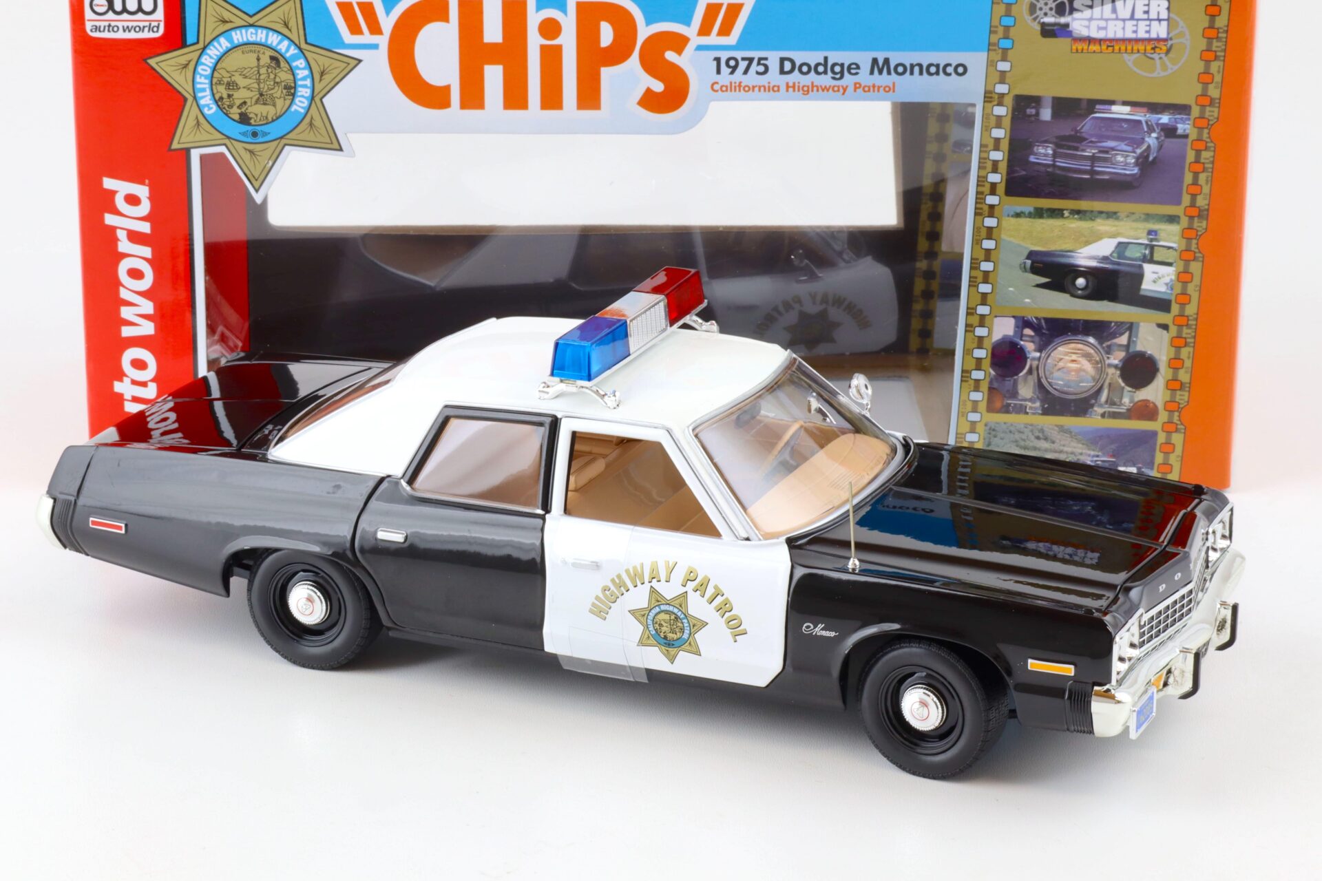 1:18 Auto World 1975 Dodge Monaco California Highway Patrol CHIPS white/ black