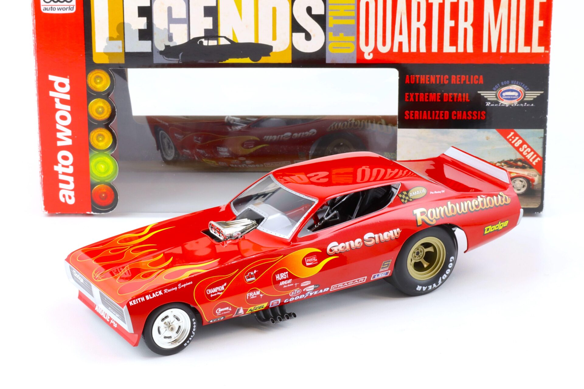 1:18 Auto World 1971 Dodge Charger NHRA Funny Car Rambunctious red