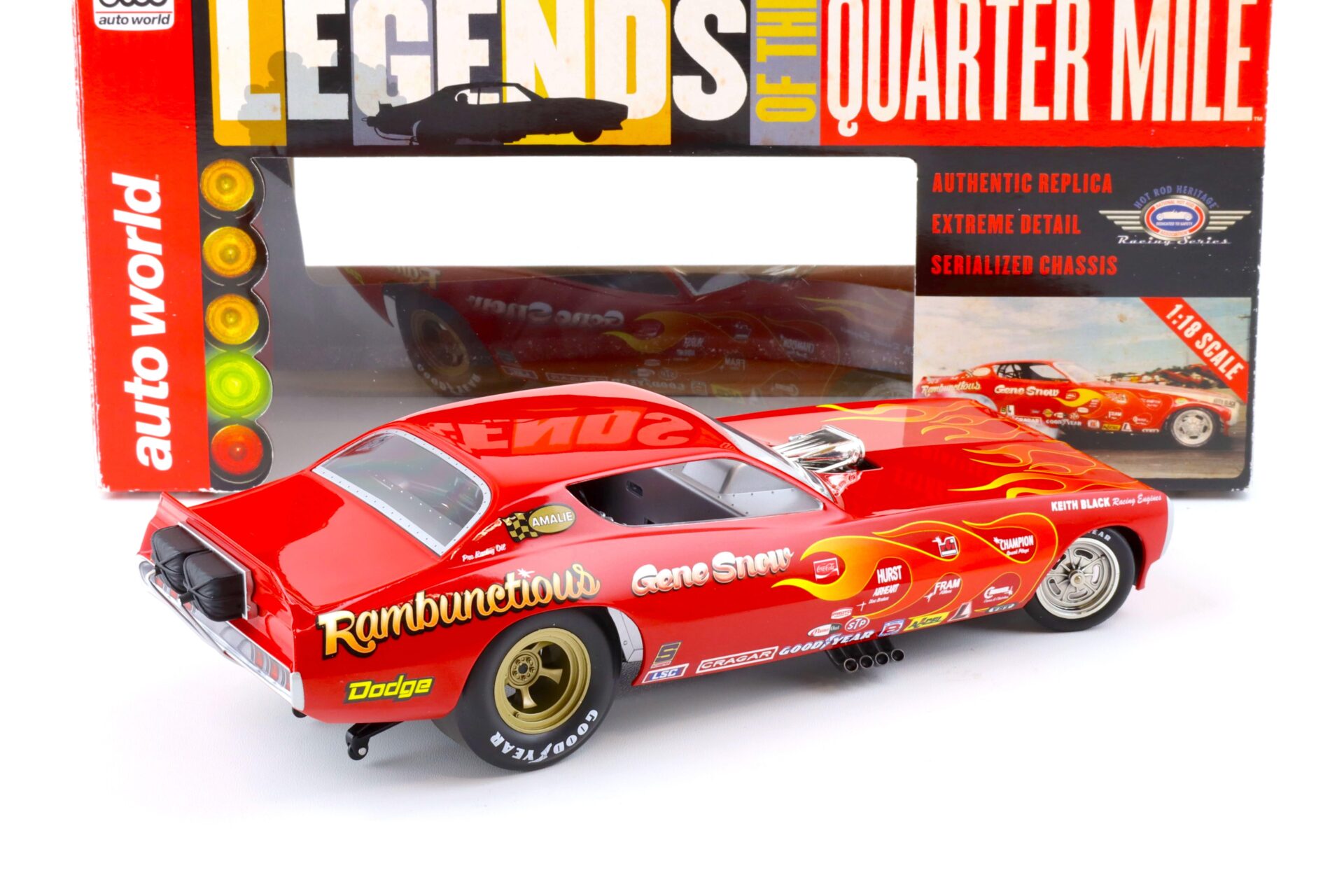 1:18 Auto World 1971 Dodge Charger NHRA Funny Car Rambunctious red