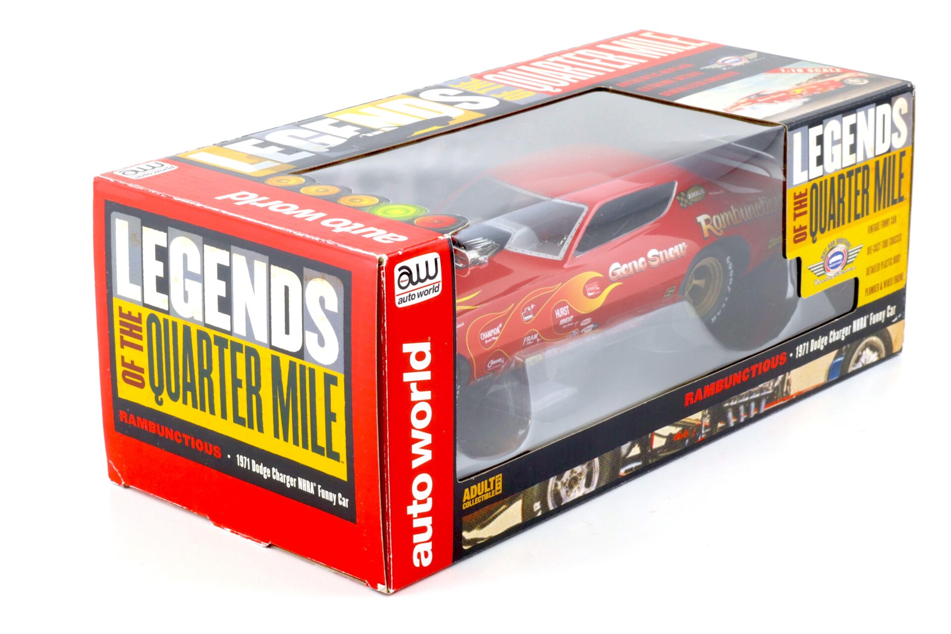 1:18 Auto World 1971 Dodge Charger NHRA Funny Car Rambunctious red