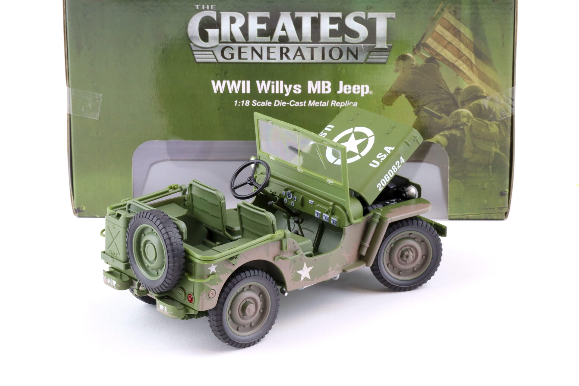1:18 Auto World 1941 WWII Willys MB Jeep US Army green olive Dirty Version